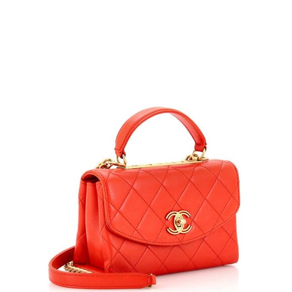 Chanel Trendy Spirit Top Handle Bag Quilted Lambskin Small Red - Picture 2 of 8
